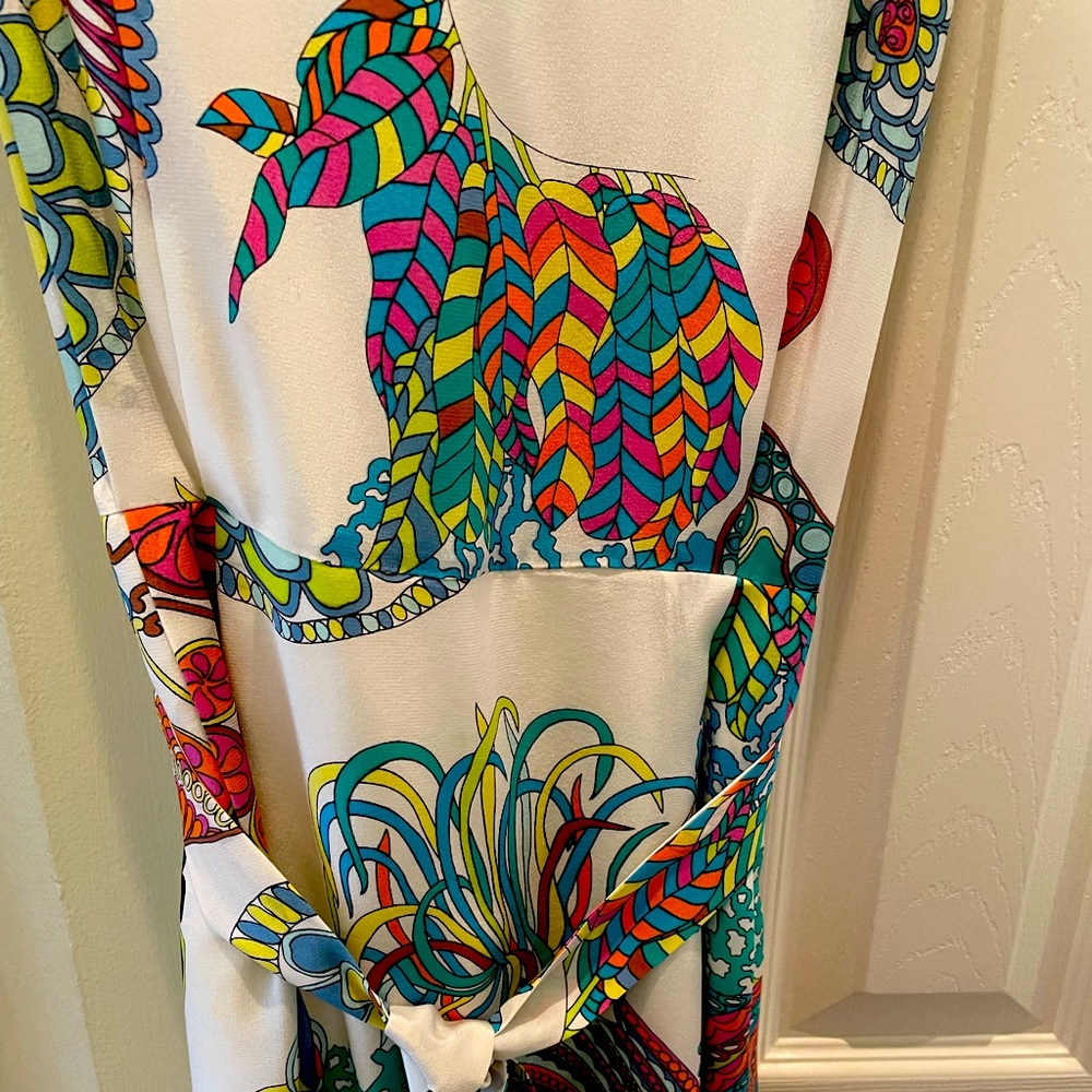 Trina Turk Sundress colorful and cool belted with pockets cute knotted back